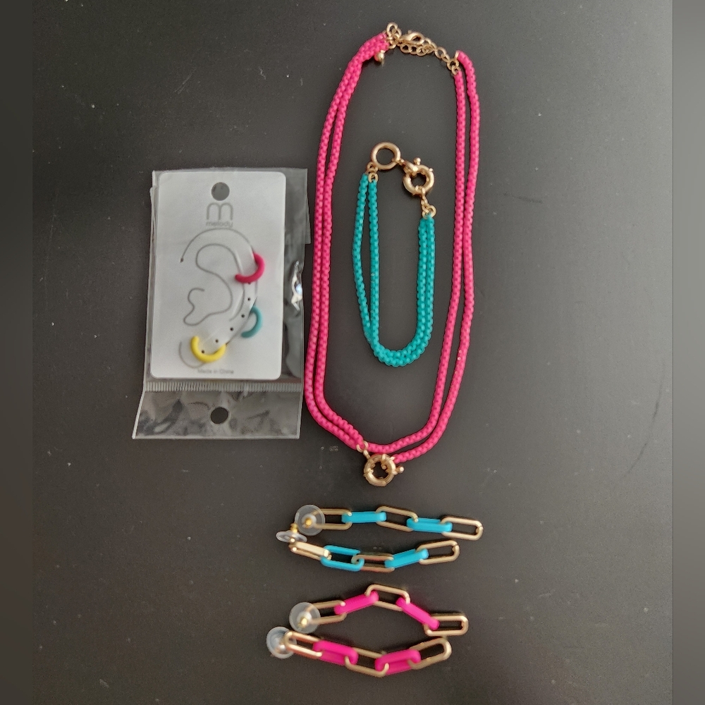 Pink and Blue Enamel Necklace Set